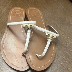 Tory Burch Cream and Tan Thong Sandals